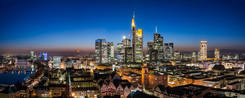 Frankfurt's Skyline at night, more in the front you can see the "Römer", the commerzbank tower is illuminated